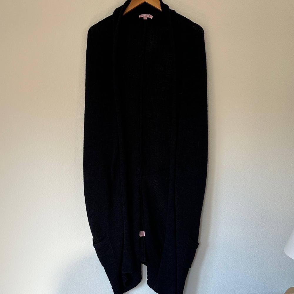 Calypso St Barth navy blue loose shawl/long sweater open buttonless sz Small
